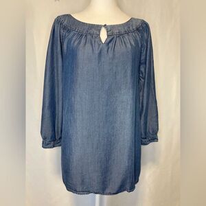 Lands End Top Women's 8 Chambray Blue Denim LS Flowy Babydoll Tunic Peasant